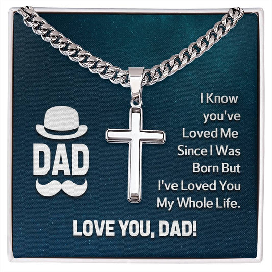 To My Dad- i know Personalized Gift Cuban Link Chain Cross w Heartfelt Message