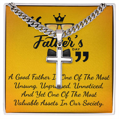 Father_s DAY A Good_ Personalized Gift Cuban Link Chain Cross w Heartfelt Message