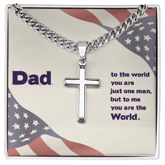To My Dad to the world Personalized Gift Cuban Link Chain Cross w Heartfelt Message