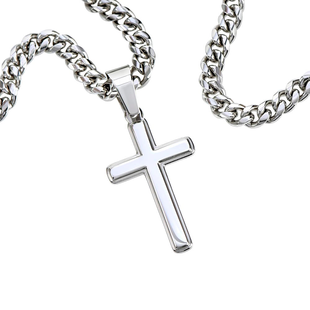 To My Dad- I'm proud Personalized Gift Cuban Link Chain Cross w Heartfelt Message