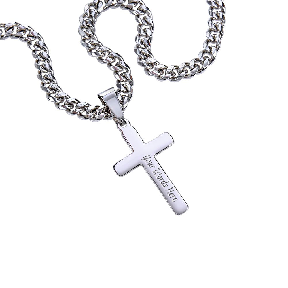 To My Husband-Drive Safe Personalized Gift Cuban Link Chain Cross w Heartfelt Message