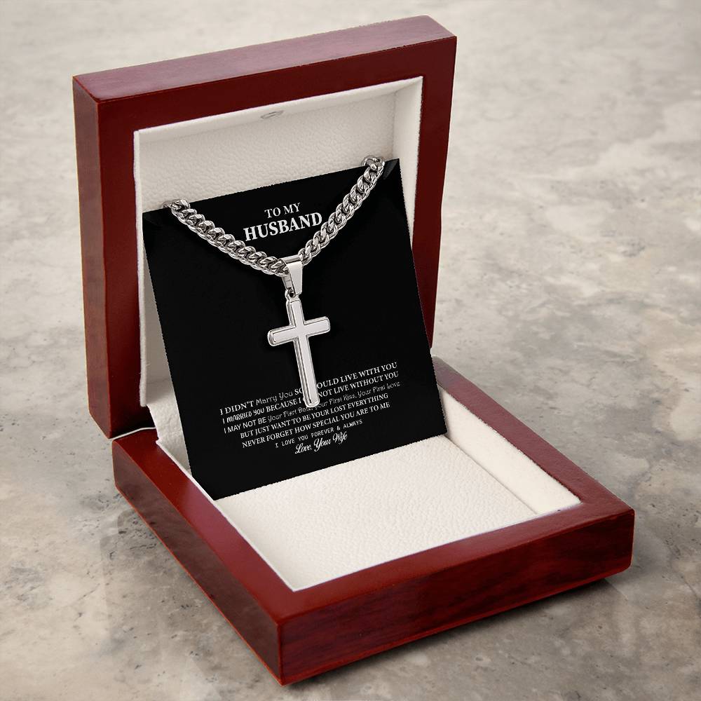 To My Husband Personalized Gift Cuban Link Chain Cross w Heartfelt Message