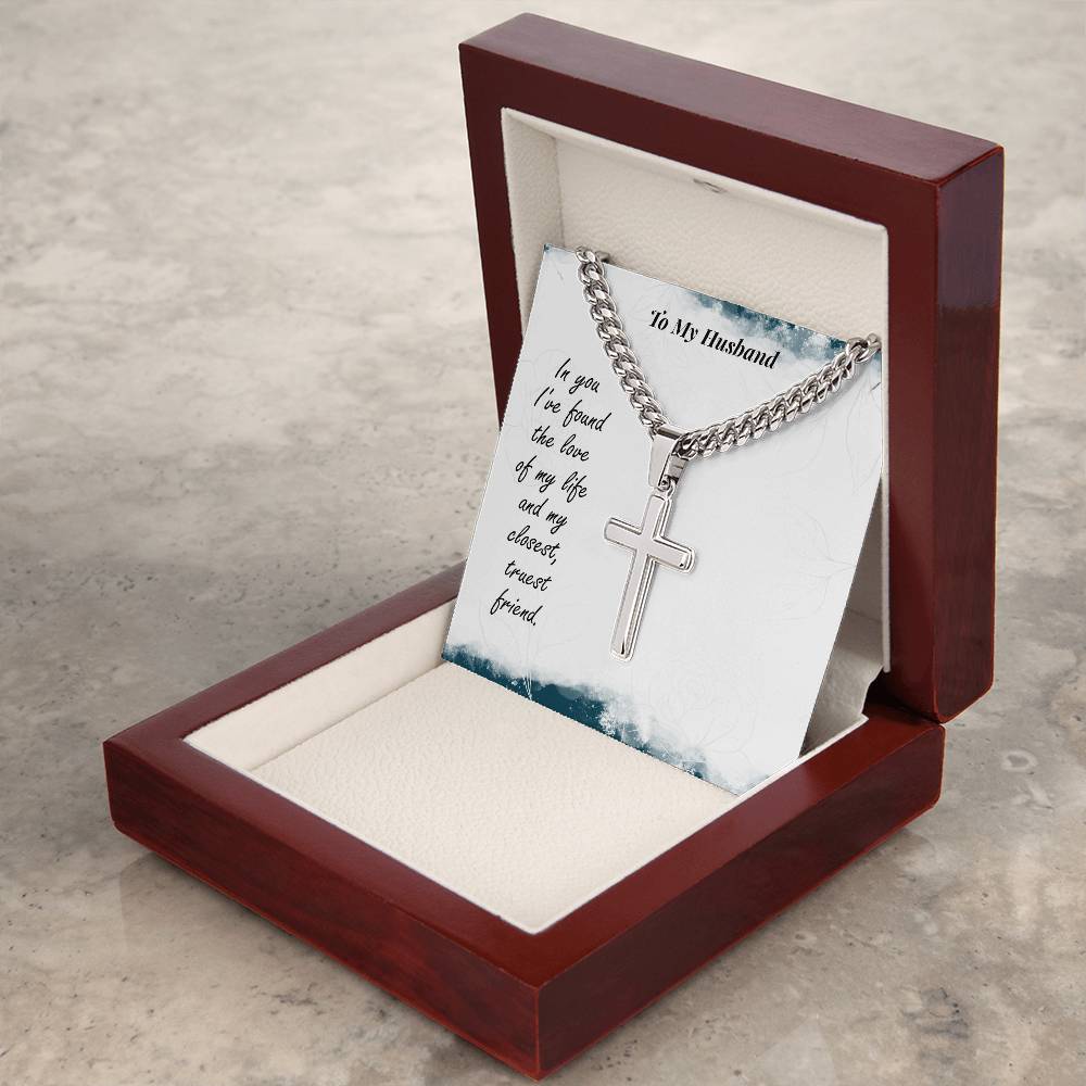 To My Husband-In you I_ve Personalized Gift Cuban Link Chain Cross w Heartfelt Message
