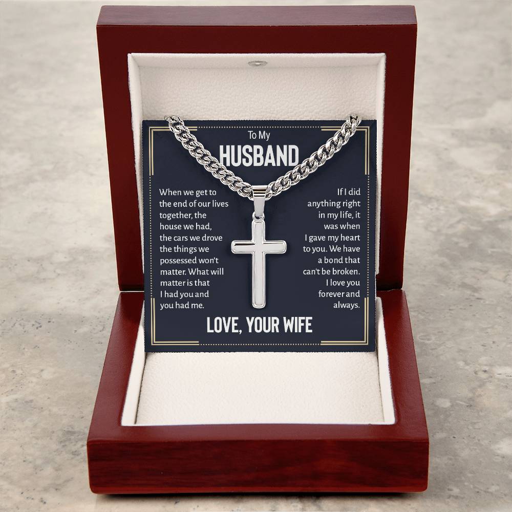 To my husband - when we get to Personalized Gift Cuban Link Chain Cross w Heartfelt Message