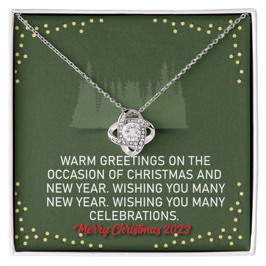 Merry Christmas and Happy New Year WARM GREETINGS Love Knot Necklace