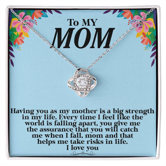 TO MY MOM Having you as_ Love Knot Necklace