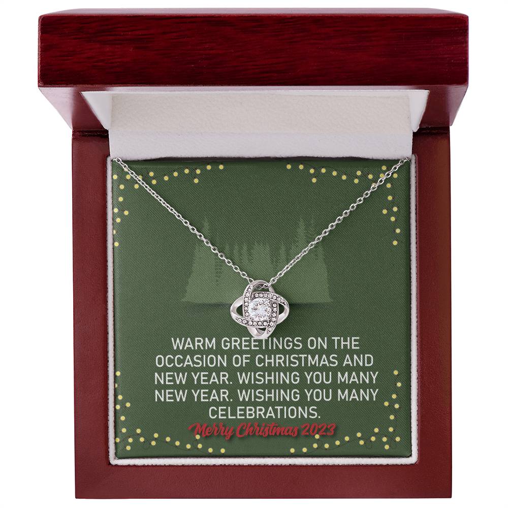 Merry Christmas and Happy New Year WARM GREETINGS Love Knot Necklace