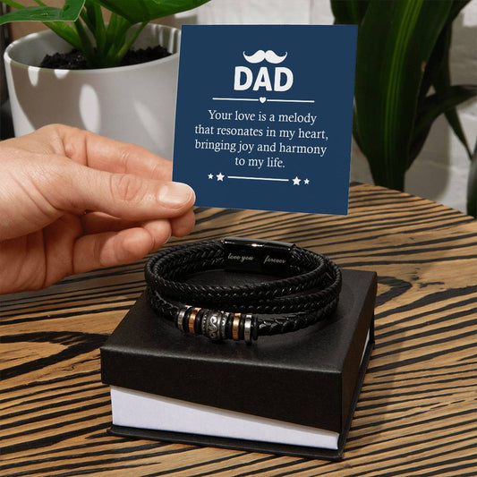 To My Dad Your love is a melody Personalized Men's Bracelet w Heartfelt Message