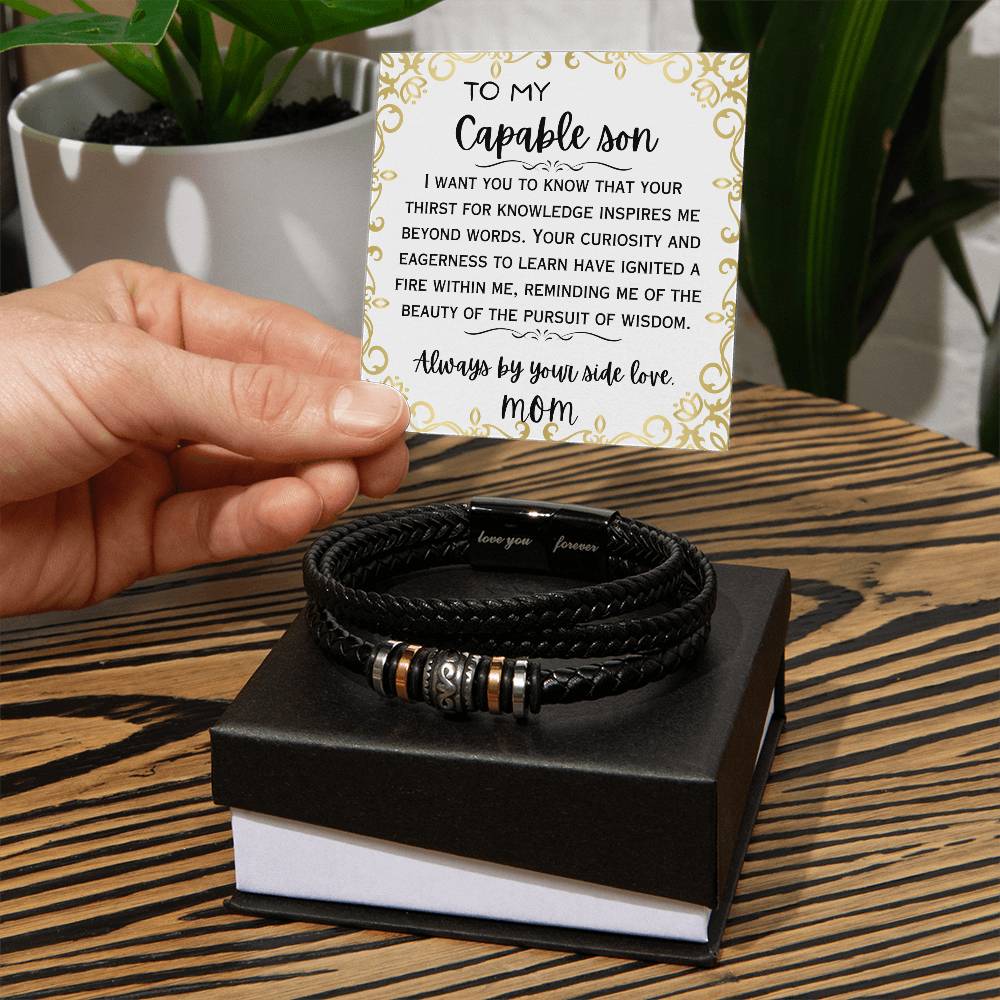 To My Capable Son, Love You Forever, Leather Braid Bracelet, Back to School Gifts for Son from Mom