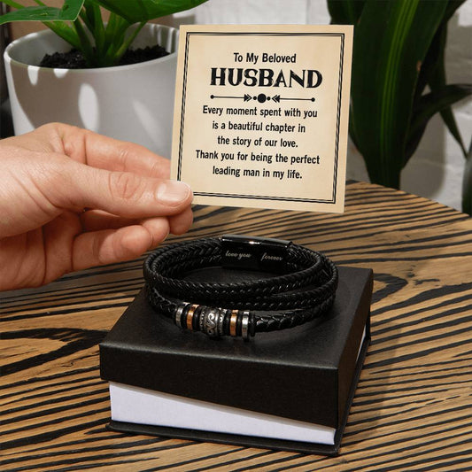 To my beloved husband - Every moment spent with you Personalized Men's Bracelet w Heartfelt Message