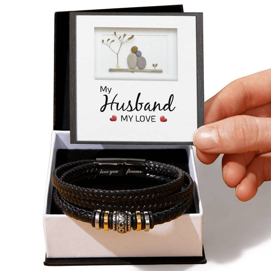 My Husband my Love Personalized Men's Bracelet w Heartfelt Message