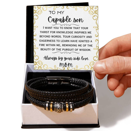To My Capable Son, Love You Forever, Leather Braid Bracelet, Back to School Gifts for Son from Mom