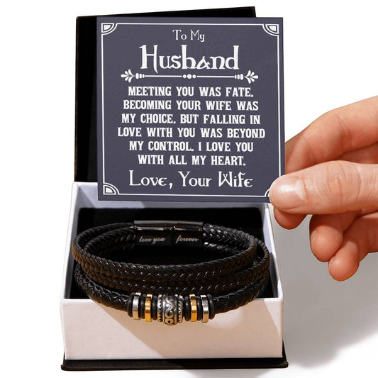 To My Husband Meeting you was fate Personalized Men's Bracelet w Heartfelt Message