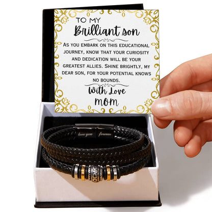 To My Brilliant Son, Love You Forever, Leather Braid Bracelet, Back to School Gifts for Son from Mom