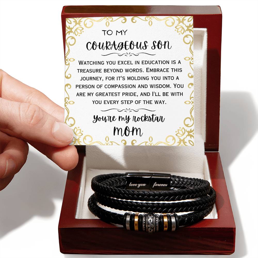 To My Courageous Son, Love You Forever, Leather Braid Bracelet, Back to School Gifts for Son from Mom