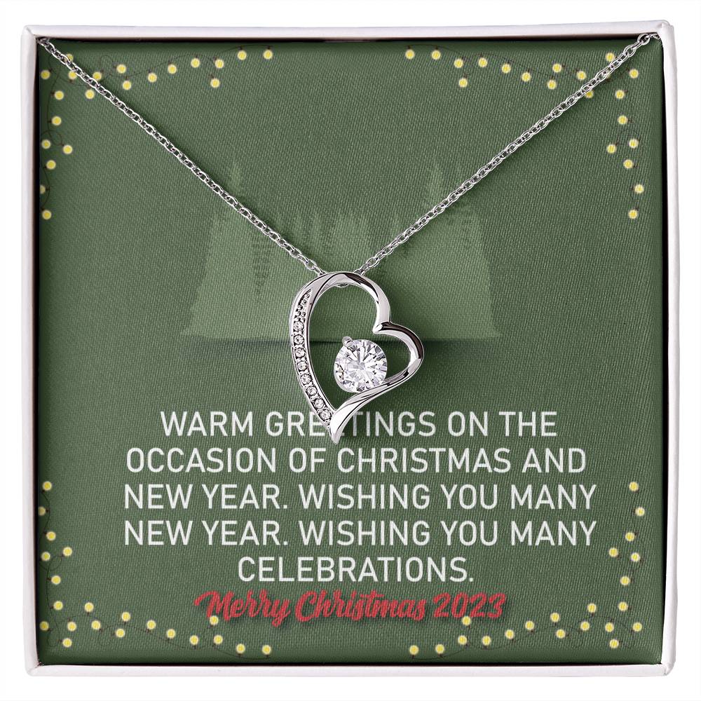 Merry Christmas and Happy New Year WARM GREETINGS Gift Necklace Jewelry with a heartfelt durable Message Card