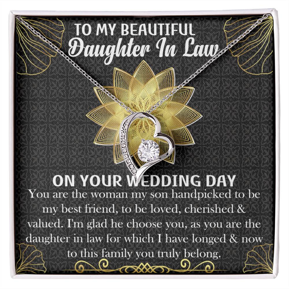 TO MY Daughter in law on your Wedding Gift Necklace Jewelry with a heartfelt durable Message Card