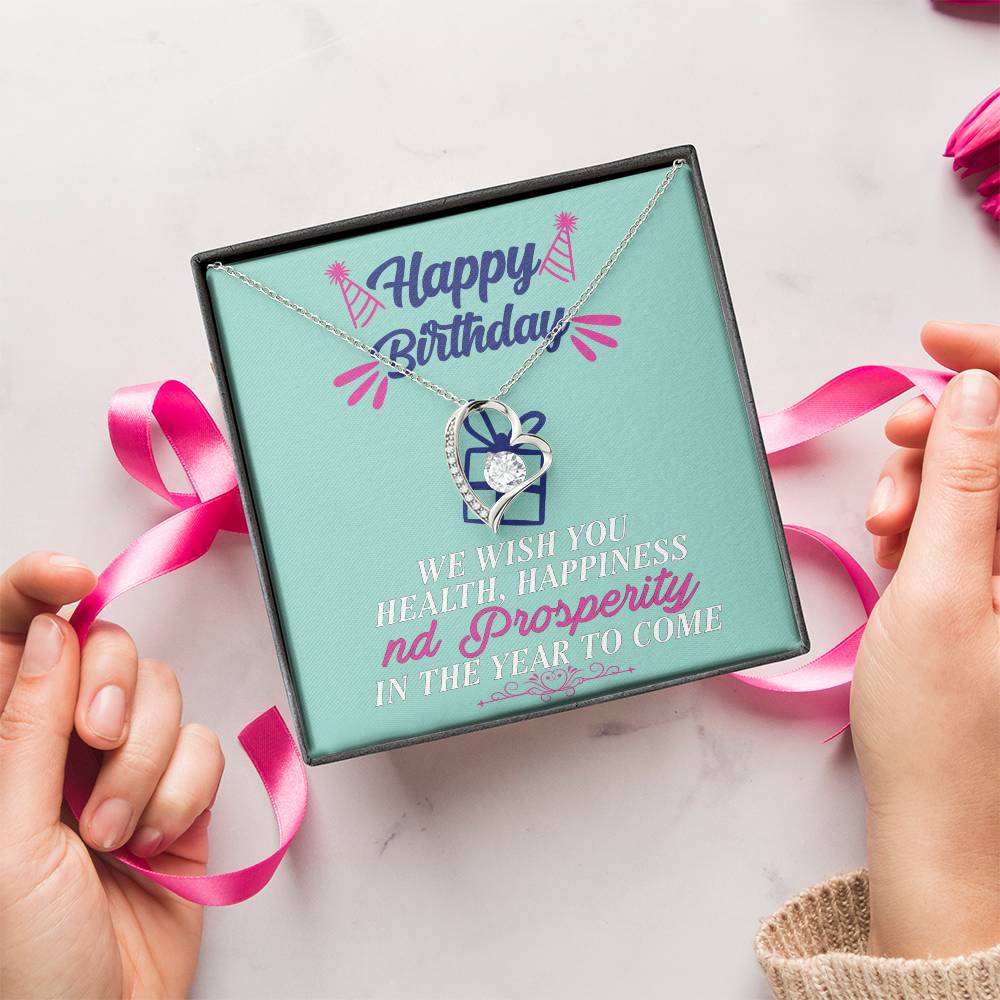Happy Birthday WE WISH YOU HEALTH Gift Necklace Jewelry with a heartfelt durable Message Card