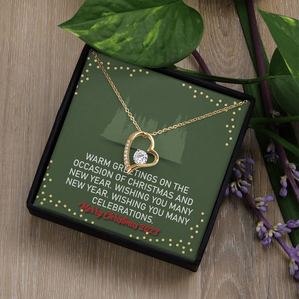 Merry Christmas and Happy New Year WARM GREETINGS Gift Necklace Jewelry with a heartfelt durable Message Card