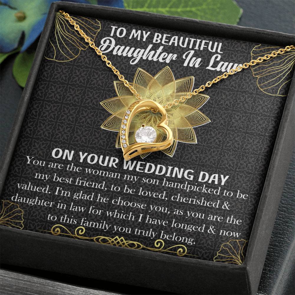 TO MY Daughter in law on your Wedding Gift Necklace Jewelry with a heartfelt durable Message Card